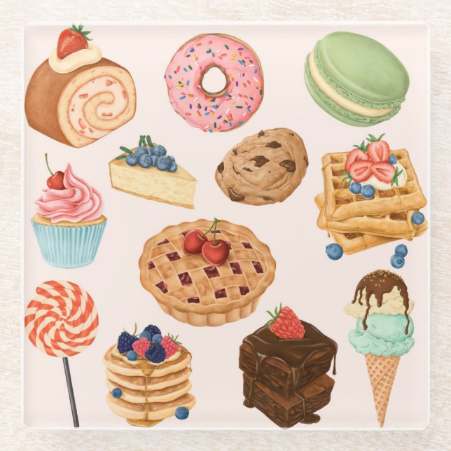 Pastries Glass Coaster (Front)