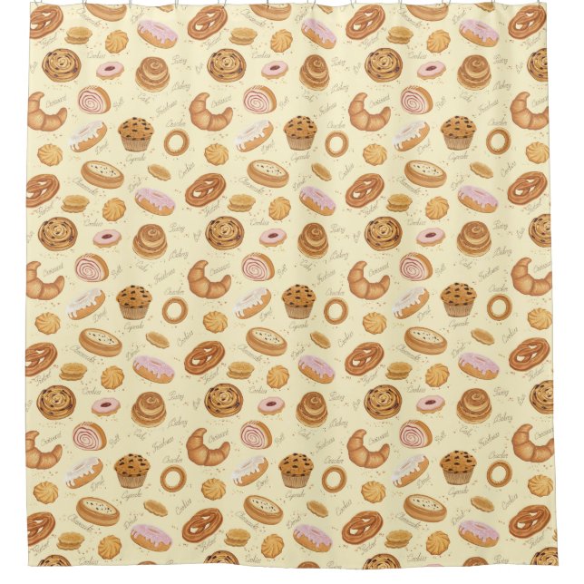 Pastries Pattern Shower Curtain (Front)