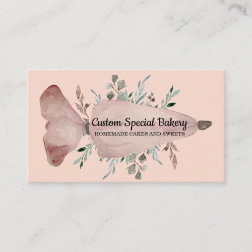 Pastry Bag Blush Pink Rustic Logo for Bakeries Business Card