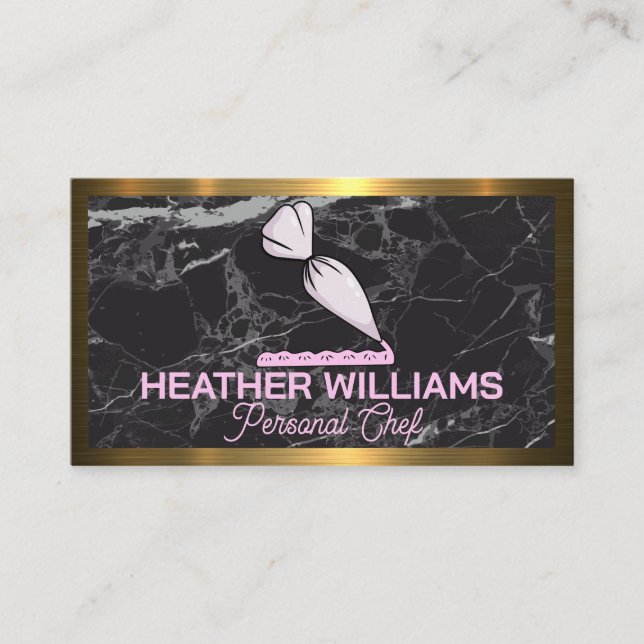 Pastry Bag | Icing Frosting | Marble | Gold Metal Business Card (Front)