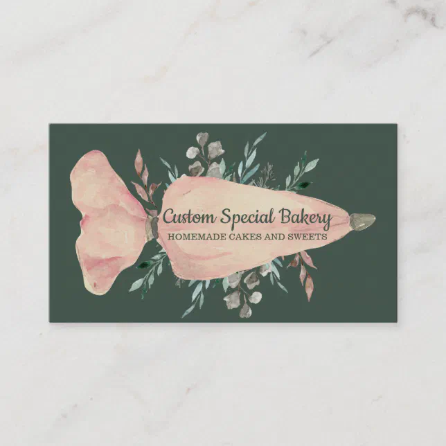 Pastry Bag sage green gold Rustic Logo Bakeries Business Card Zazzle