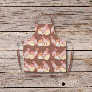 Pastry bags, cinnamon buns, and cupcakes brown apron