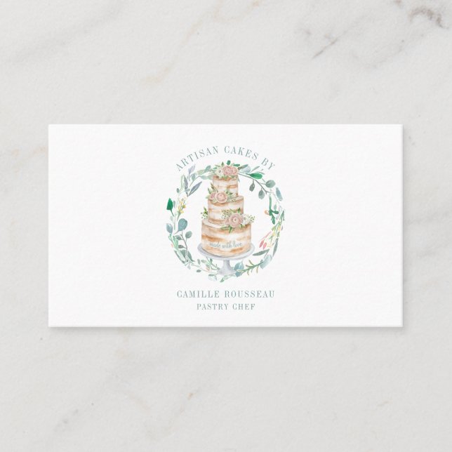 Pastry Bakery Chef Baker Elegant Cake  Business Ca Business Card (Front)