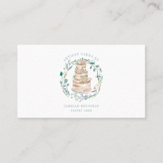 Pastry Bakery Chef Baker Elegant Cake  Business Ca Card (Front)