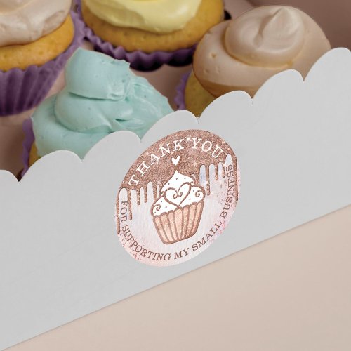 Pastry Bakery Cupcake Glitter Rose Gold Pink Drips Classic Round Sticker