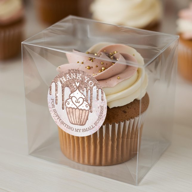 Pastry Bakery Cupcake Glitter Rose Gold Pink Drips Classic Round Sticker (Pastry Bakery Cupcake Glitter Rose Gold Pink Drips Classic Round Sticker)