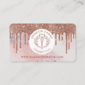 Pastry Bakery Whisk Glitter Rose Gold Pink Drips Business Card (Front)