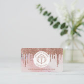 Pastry Bakery Whisk Glitter Rose Gold Pink Drips Business Card (Standing Front)