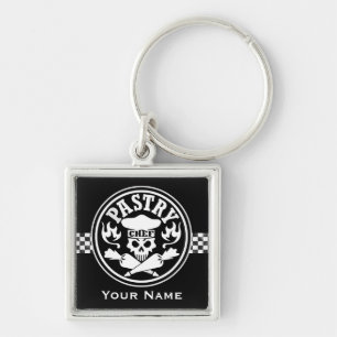 Pastry Chef and Crossed Pastry Bags Black Keychain