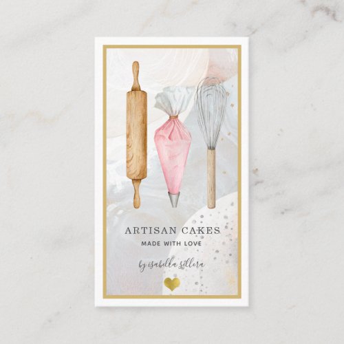 Pastry Chef Baker Pink Gold Watercolor Utensils Bu Business Card