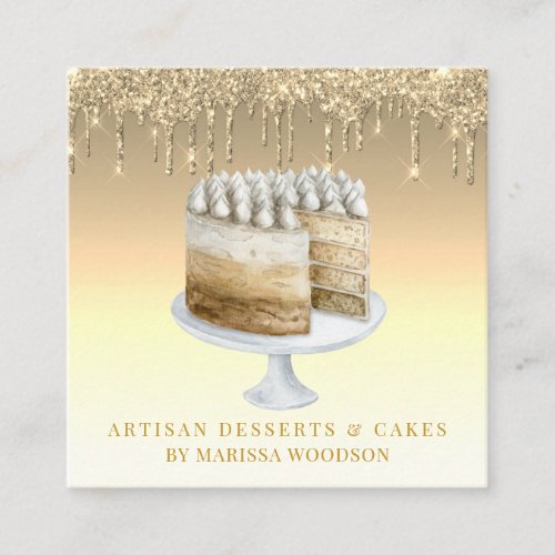 Pastry Chef Baker Platinum Gold Glitter Drips  Square Business Card