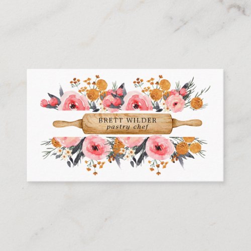 Pastry Chef Baker Rolling Pin Floral Business Card
