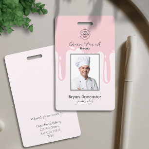 Pastry Chef Bakery Employee Photo Logo Pink Badge