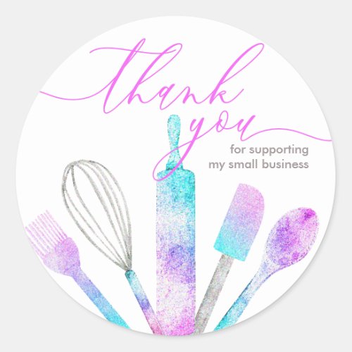 Pastry chef bakery utensils tools thank you classic round sticker
