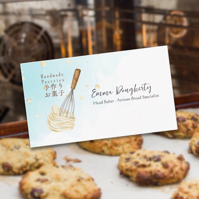 Pastry Chef Baking Utensil Whisk Cream Blue Business Card (Creator Uploaded)