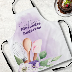 Pastry Chef Baking Utensils Purple Watercolor Apron