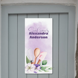 Pastry Chef Baking Utensils Purple Watercolor Door Sign