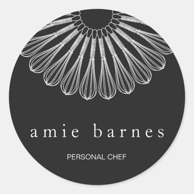 Pastry Chef Black White Whisk Logo Bakery Classic Round Sticker (Front)