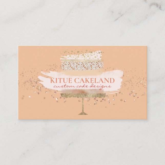 Pastry Chef Blush Pink Bakery Birthday Cake Business Card (Front)