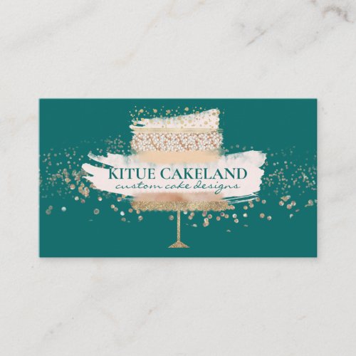 Pastry Chef Blush Pink Bakery Green Glitter Cake Business Card