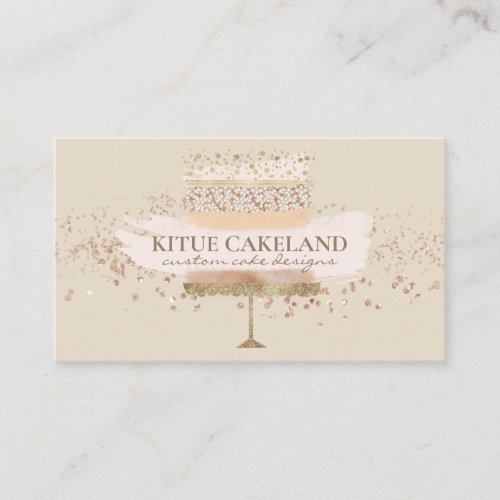 Pastry Chef Blush Pink Bakery Wedding Cake Business Card