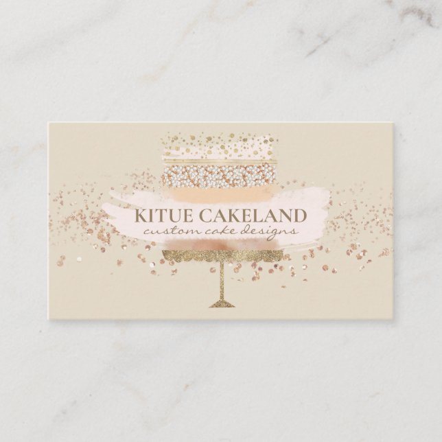 Pastry Chef Blush Pink Bakery Wedding Cake Business Card (Front)