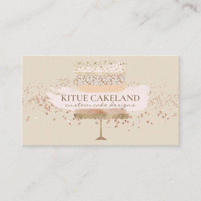 Pastry Chef Blush Pink Bakery Wedding Cake Business Card