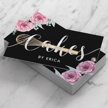 Pastry Chef Cake Bakery Modern Floral Typography Business Card by cardfactory at Zazzle