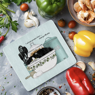 Pastry Chef Cat Blue Cutting Board