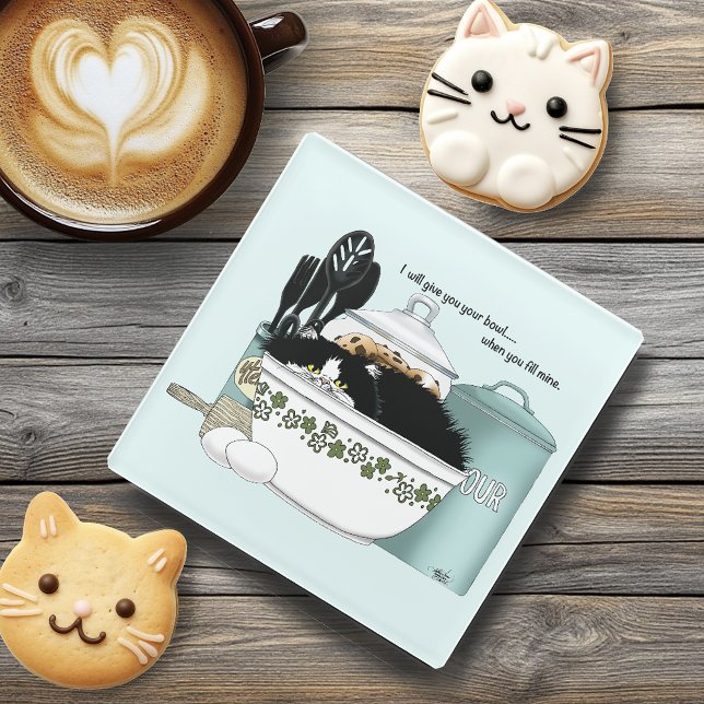 Pastry Chef Cat Blue Glass Coaster (Creator Uploaded)