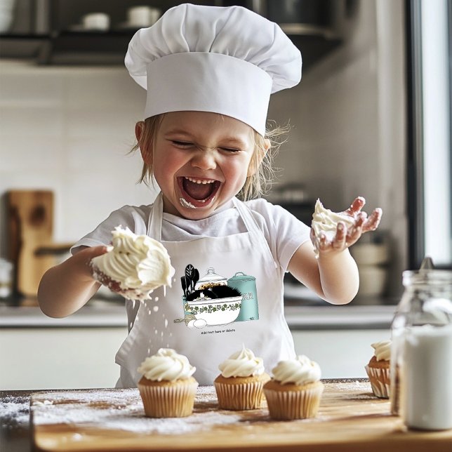 Pastry Chef Cat Blue Kids' Apron (Creator Uploaded)