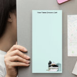 Pastry Chef Cat Blue Magnetic Notepad<br><div class="desc">A fluffy black and white cat is sitting in a bowl on a kitchen counter top bargaining with their human,  They want food in exchange for the bowl they are in, </div>