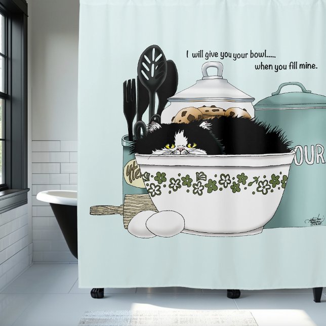 Pastry Chef Cat Blue Shower Curtain (Creator Uploaded)