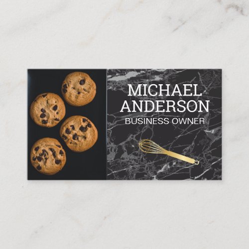Pastry Chef  Cookies  Whisk  Black Marble Business Card