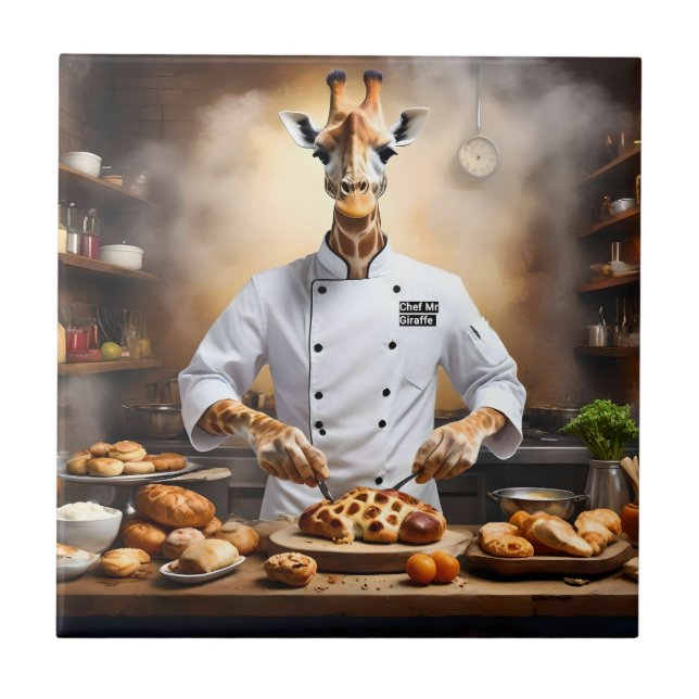 "Pastry Chef Giraffe: Reaching New Heights, Ceramic Tile (Front)