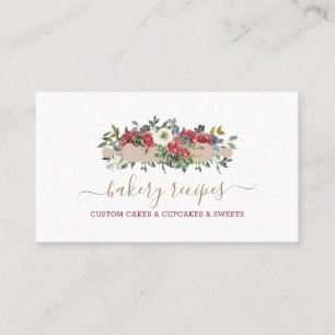 Pastry Chef Homemade Bakery Red Flowers Business Card