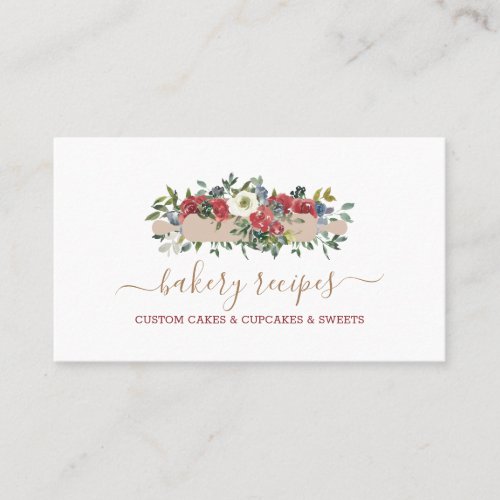 Pastry Chef Homemade Bakery Red Flowers Business Card