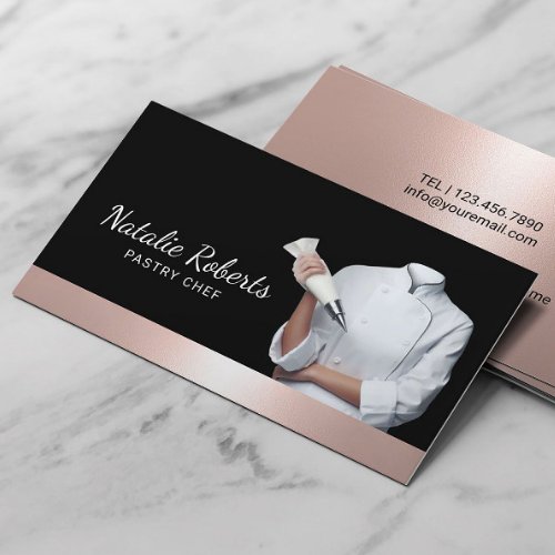 Pastry Chef Modern Rose Gold Border Cake Bakery Business Card
