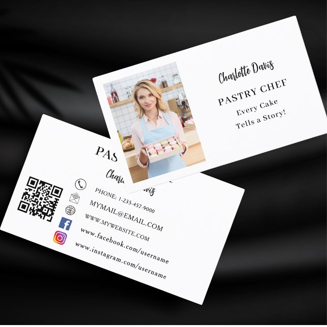 Pastry chef photo slogan love QR code Business Card (Creator Uploaded)