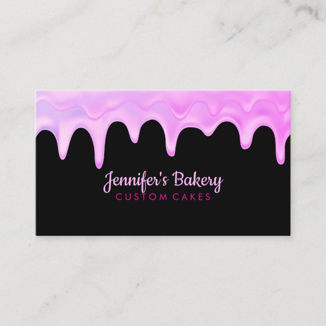 Pastry Chef Pink Black Dripping Cake Bakery Business Card
