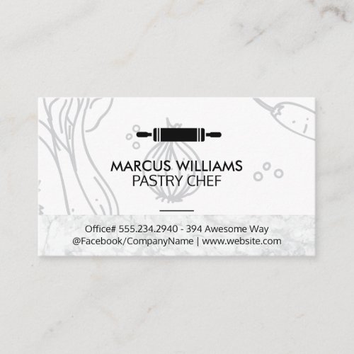 Pastry Chef  Rolling Pin  Marble Food Background Business Card