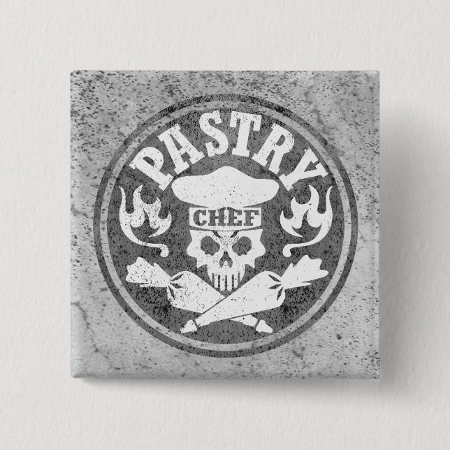 Pastry Chef Skull and Crossed Pastry Bags Gray Button (Front)