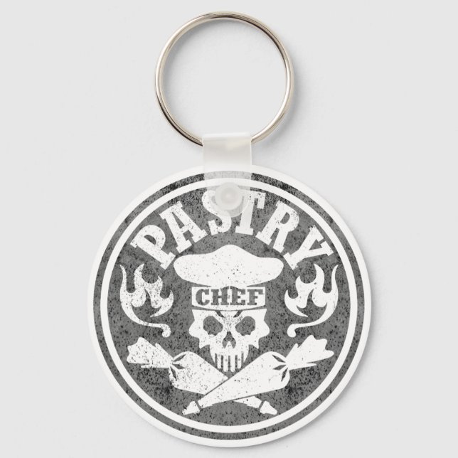 Pastry Chef Skull Gray Keychain (Front)