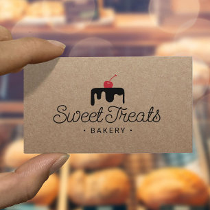 Pastry Chef Sweet Cake Logo Bakery Rustic Kraft  Business Card