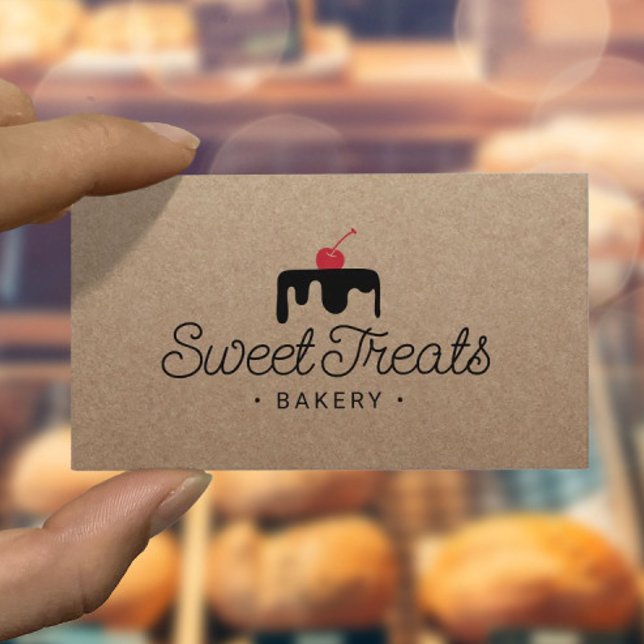 Pastry Chef Sweet Cake Logo Bakery Rustic Kraft  Business Card (Creator Uploaded)