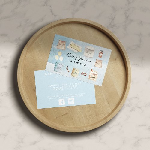 Pastry Chef Watercolor Baking Ingredients Blue Business Card