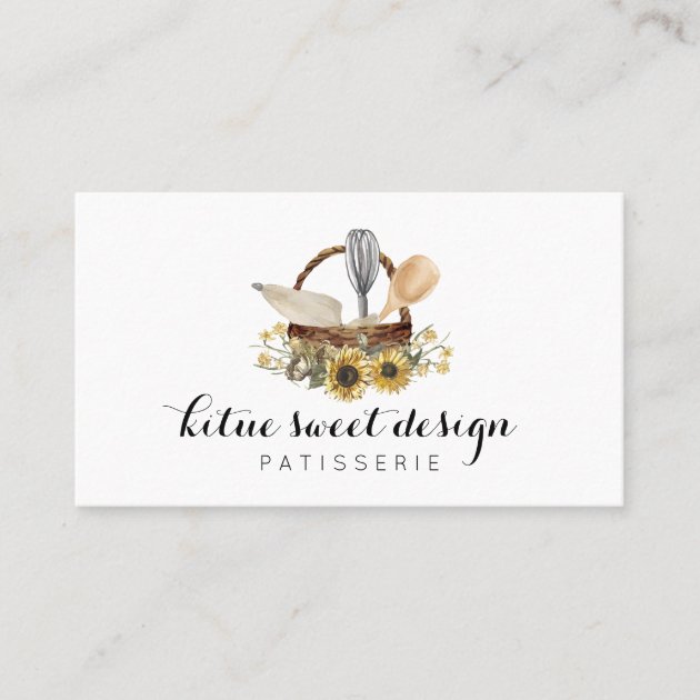 Pastry chef Watercolor Handdrawn Sunflower Bakery Business Card
