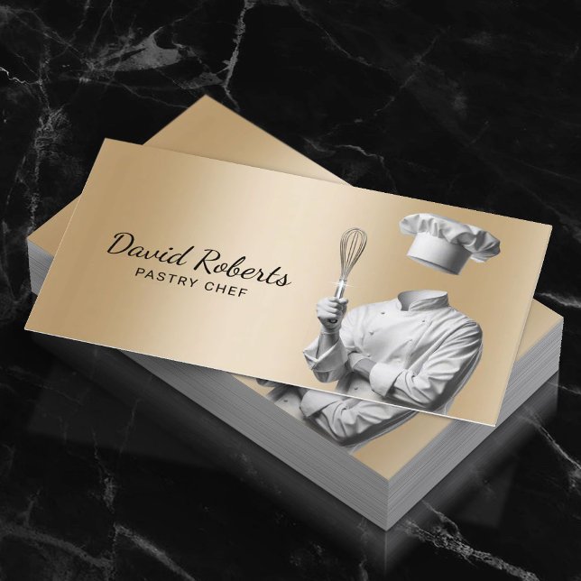 Pastry Chef & Whisk Modern Gold Bakery Business Card (Creator Uploaded)