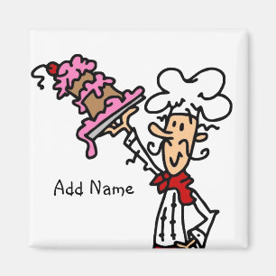 Pastry Chef With Cake Baking Customized Add Name Magnet