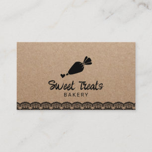Pastry Cupcake Bakery Cute Black Laced Kraft Business Card